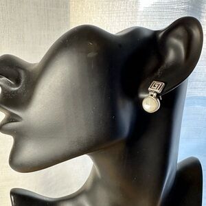 Retired Silpada Greek Key Pearl Sterling Silver Post and Dangle Earrings